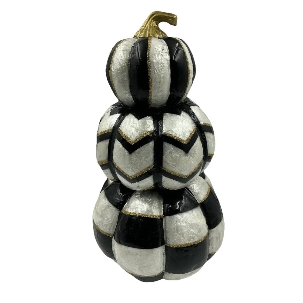 Black White Gold Stacked Trio Pumpkins 14
